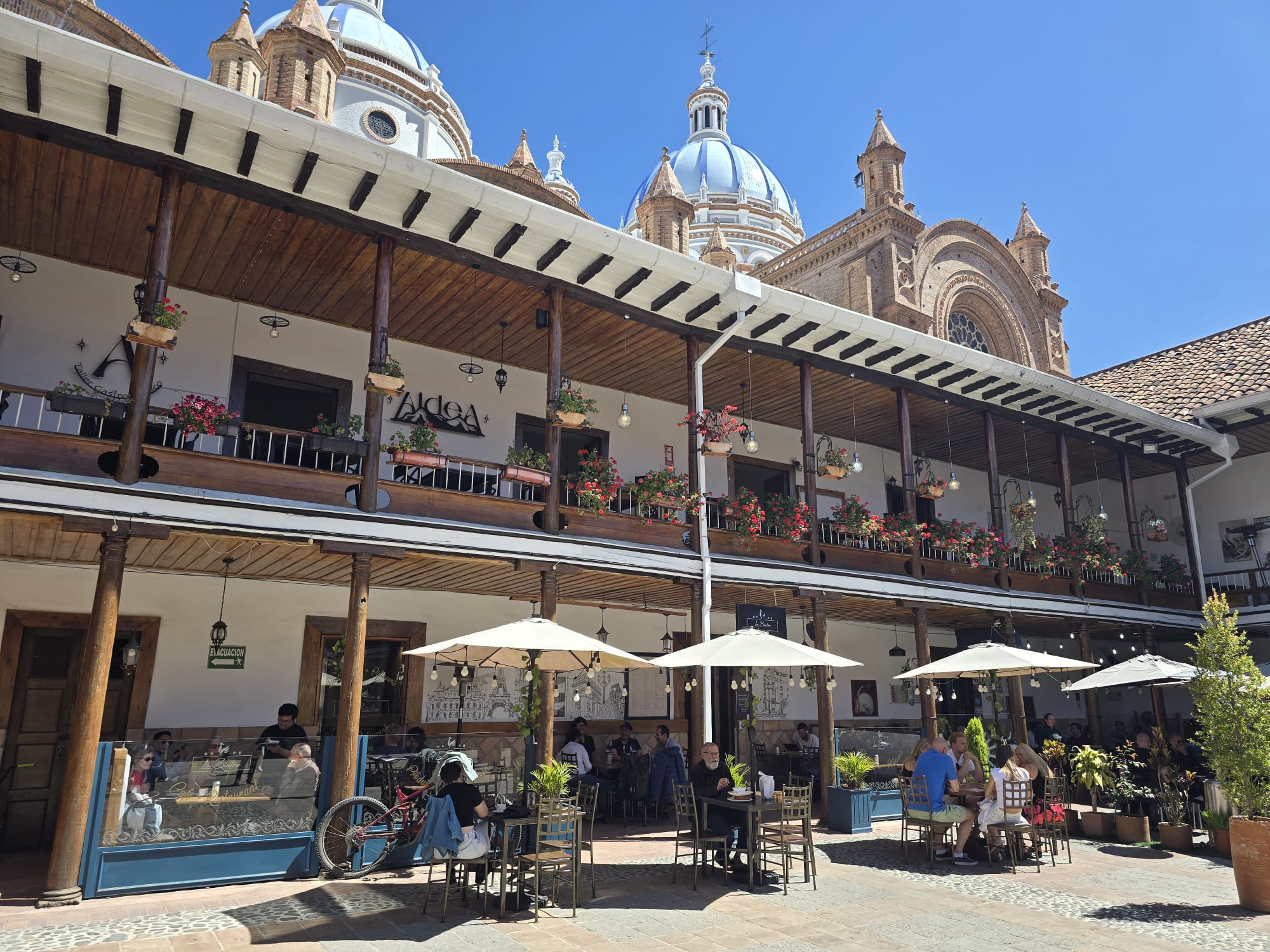 The Seminario San Luis courtyard and Cuenca Cathedral’s domes, beside Le Bistro.